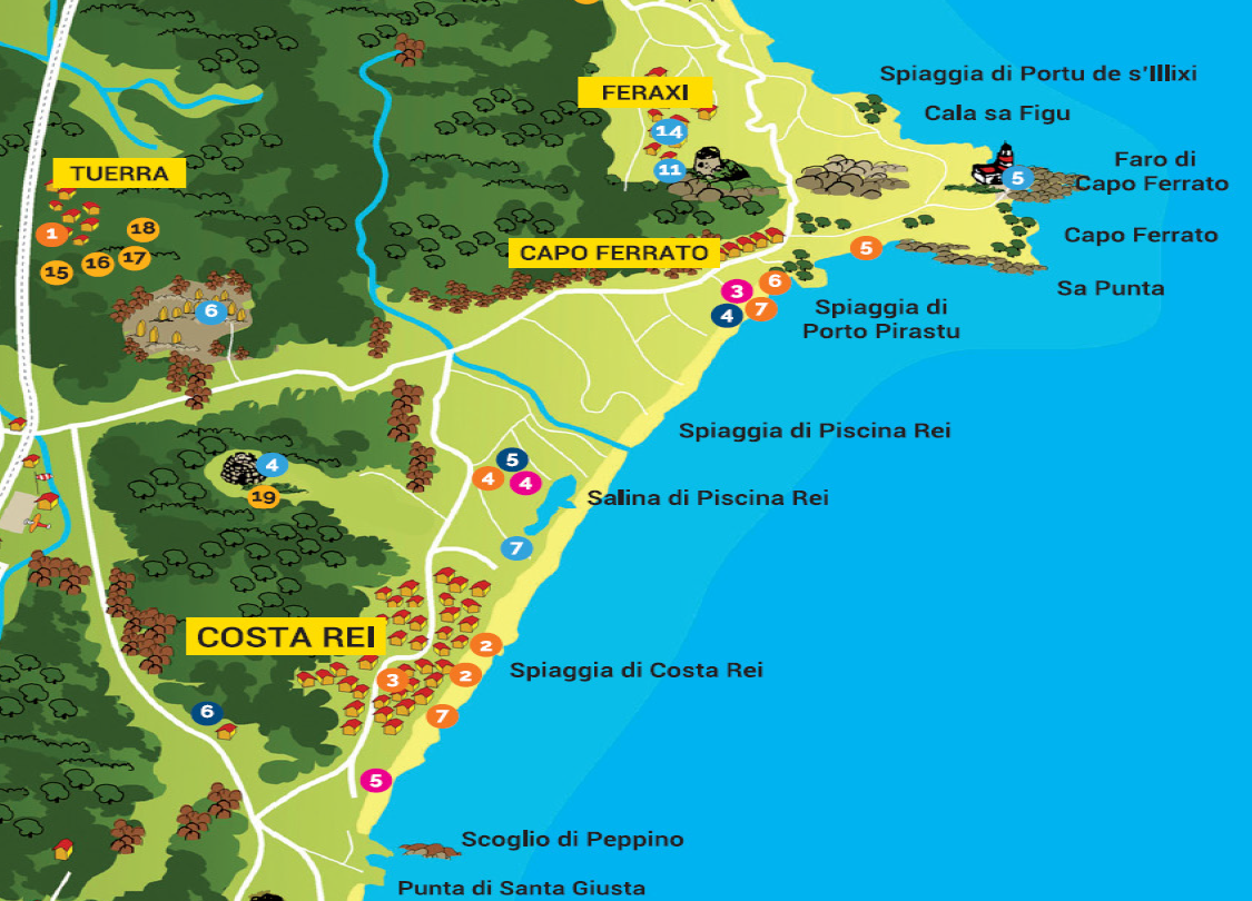Cartina: La costa a nord di Costa Rei