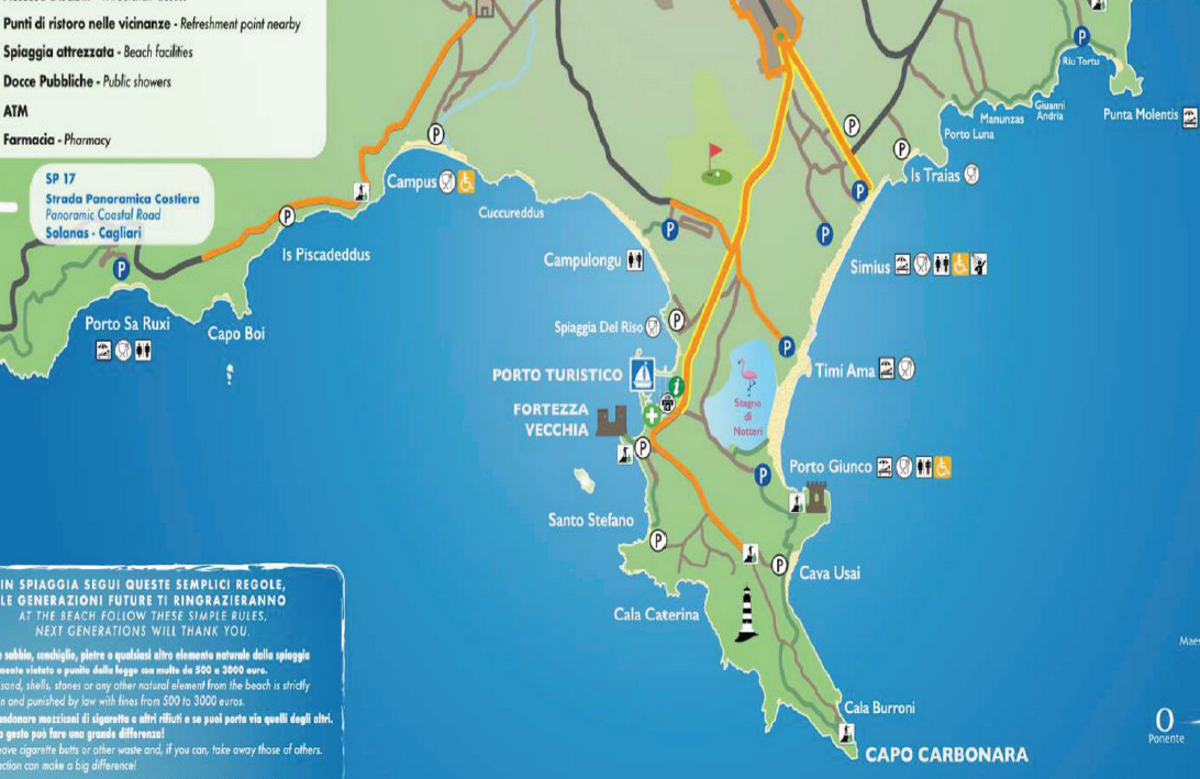 Cartina: Villasimius e Capo Carbonara